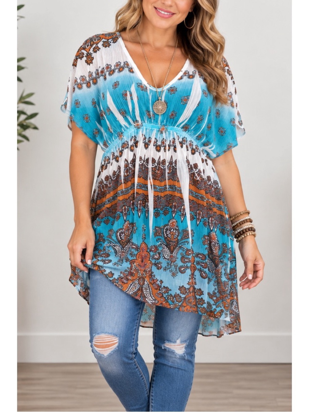 S-Twelve Boho Paisley Tunic Top 💙🤎